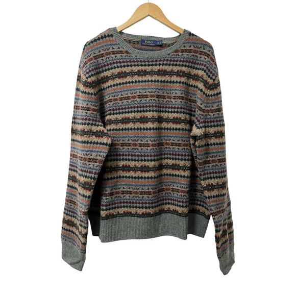 Polo Ralph Lauren Mens Fair Isle Lambs Wool Crew Neck Sweater Size XXL Gray NWT - Picture 1 of 8